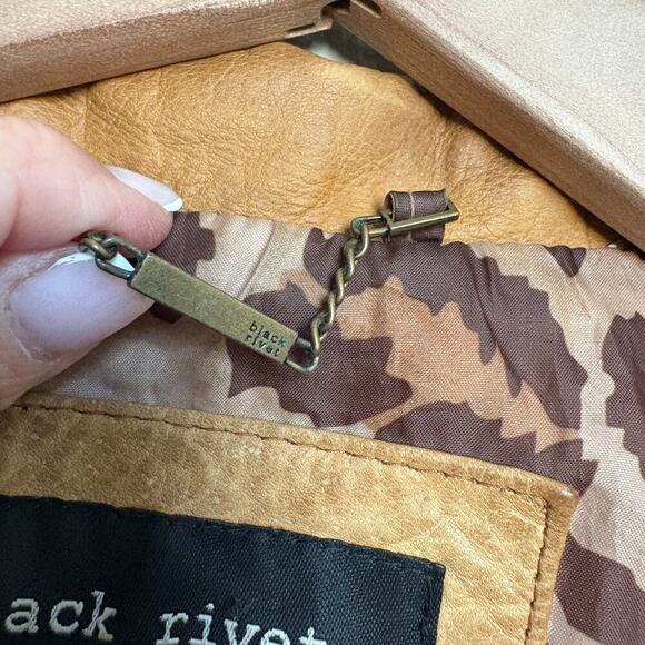 Leather Moto Jacket Black Rivet Cognac Leopard Lining M (marks) coastalcowgirl - Picture 8 of 13